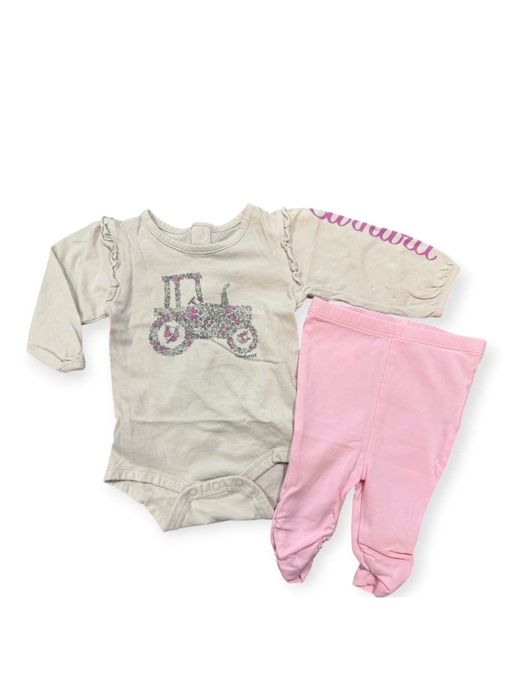 Carhartt and Ralph Lauren Baby Set, Size 3M, Tractor Print and Pink Pants